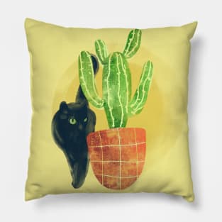 Black cat behind A cactus Pillow