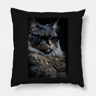 Cool cat portrait looking out in the distance with sun glasses Pillow