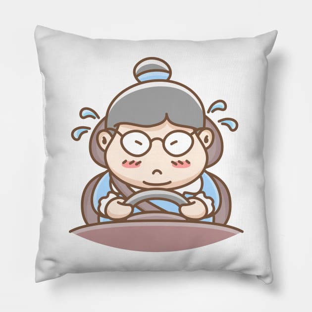 Grandma drive a car Pillow by EasyHandDrawn