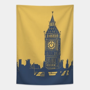 Big Ben and London Skyline in Blue and Mustard yellow Tapestry