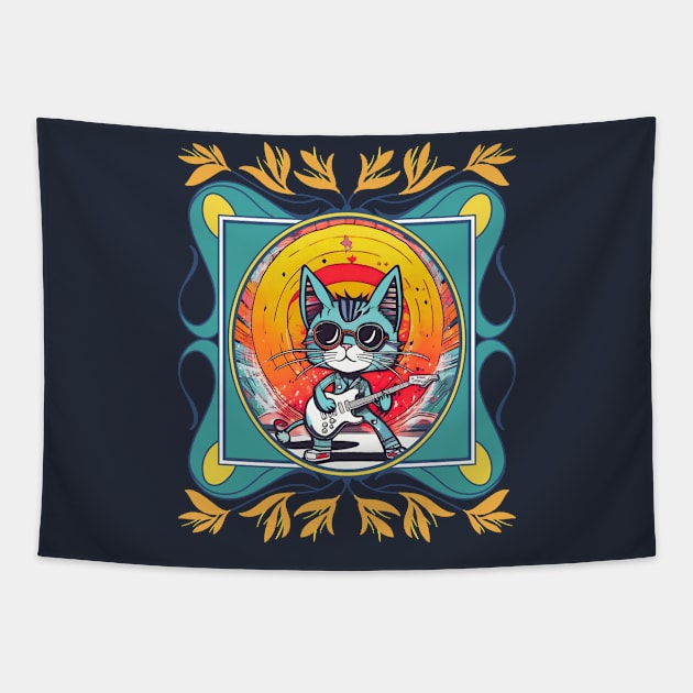 Rock and Roll Cat playing guitar Tapestry by PersianFMts