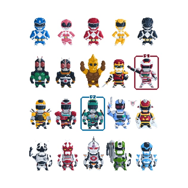 Nostalgic Retro gaming pixel tokusatsu sentai heroes. by YayPixel