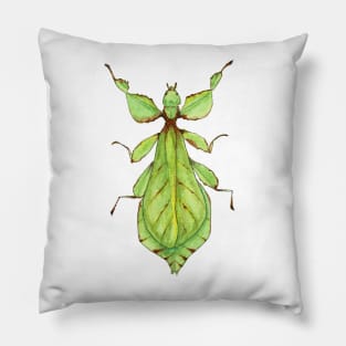 Leaf Bug Watercolor Illustration Pillow