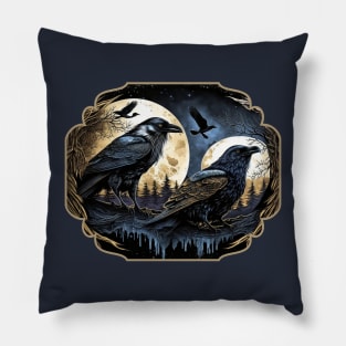 Huginn and Muninn Norse Ravens Pillow