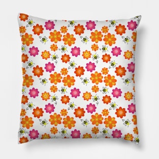 Bumble Bees and Pink Orange Flower Print Pillow