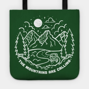 The Mountains Are Calling | Fun Mountain Outdoors Line Art Tote