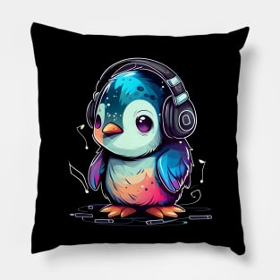 Baby Penguin with Headphones. Pillow