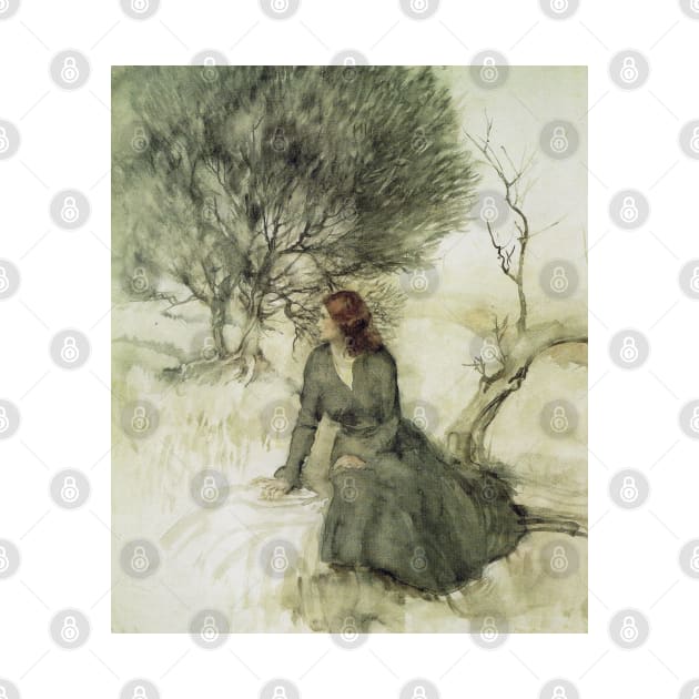 Girl sitting on the river bank  - Arthur Rackham by forgottenbeauty