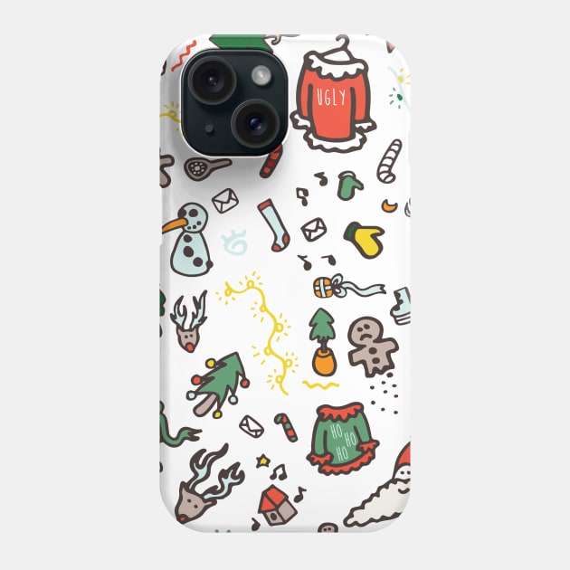 All Over Christmas Doodles Phone Case by Gunes Ozcan