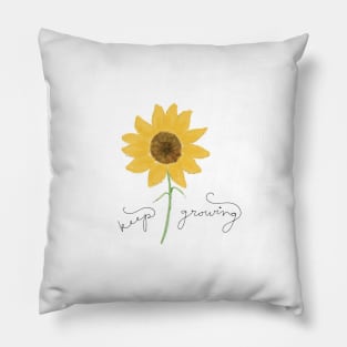 "Keep Growing" Sunflower Illustration Pillow