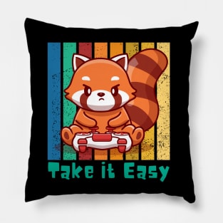 Red Panda Bear Gaming Vintage Pillow
