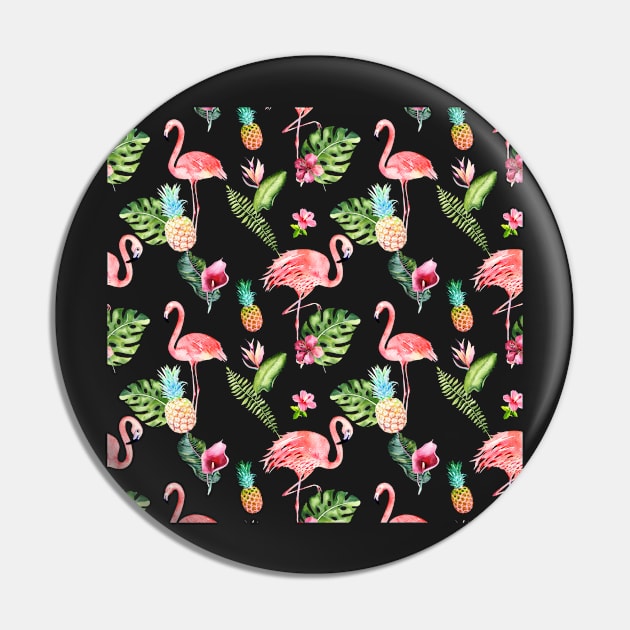 Pink Flamingo Watercolor Pattern Pin by PixDezines