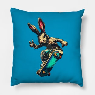 Cool retro rabbit on skateboard Pillow