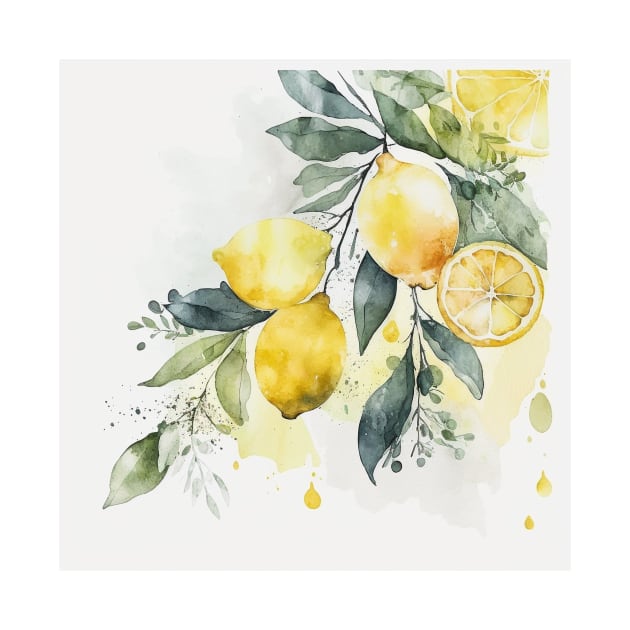 Lemons Watercolor Summer Fruit Fresh by Moon Art