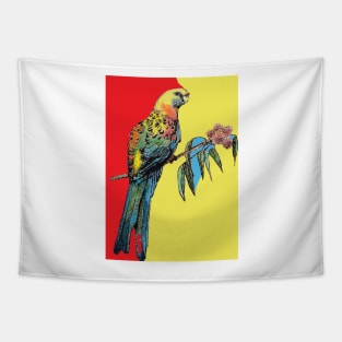 Rosella Parrot Watercolor Painting on Red Tapestry