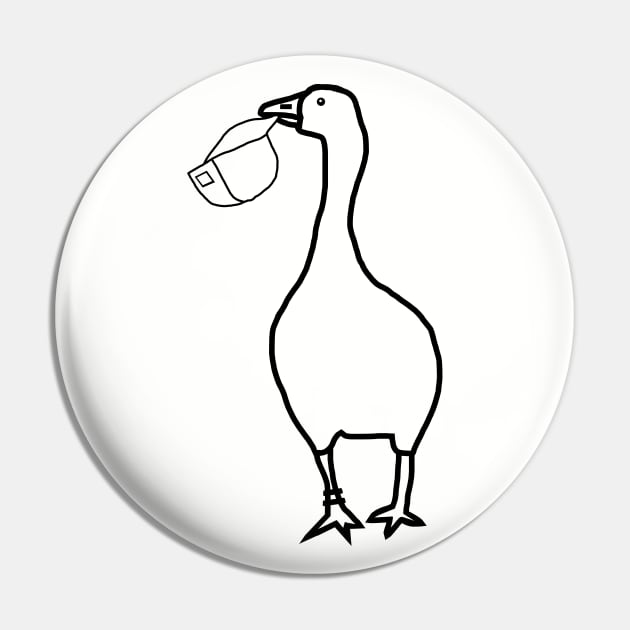White Goose Steals Hat Minimal Line Pin by ellenhenryart