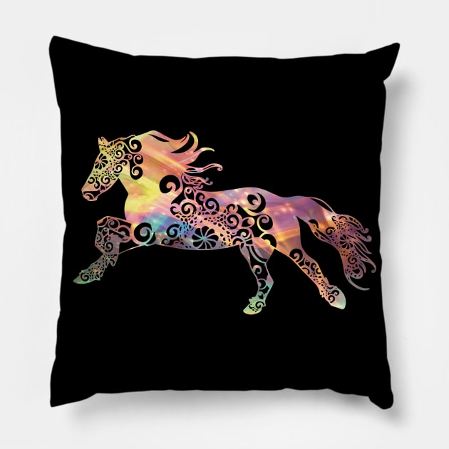 Running Horse Mandala Magical Color Light Art Pillow by Rosemarie Guieb Designs