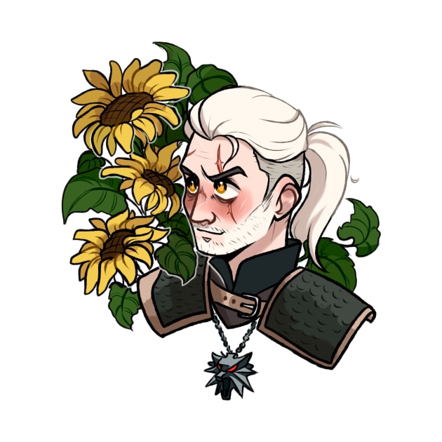 Geralt and sunflowers by gaypompeii