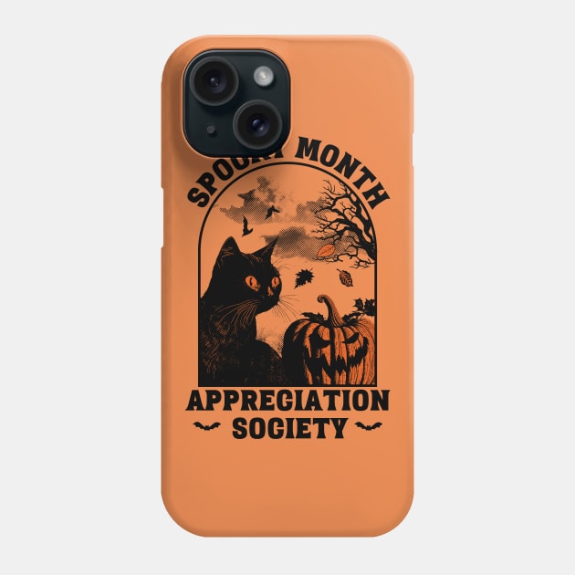 Spooky Month Appreciation Society – Halloween Black Cat Phone Case by OrangeMonkeyArt