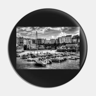 Tenby Harbour Boats, Black And White Pin