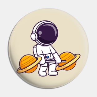 Cute Astronaut Lifting Planet Barbell Cartoon Pin