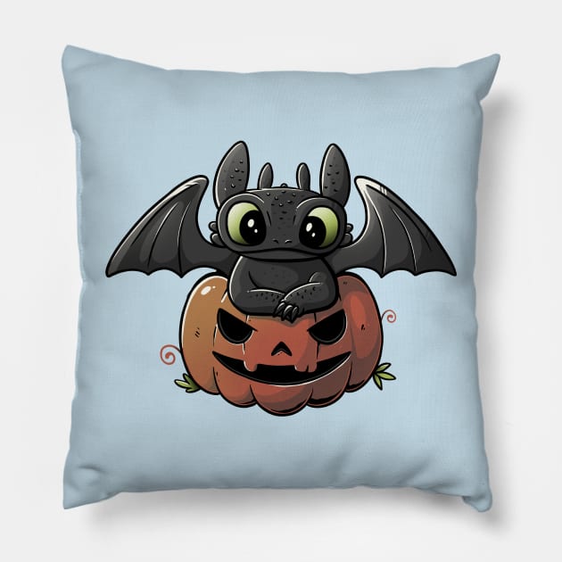 Spooky Dragon Cute Funny Halloween Pumpkin Pillow by eduely