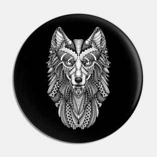 Grey wolf aztec pattern Pin