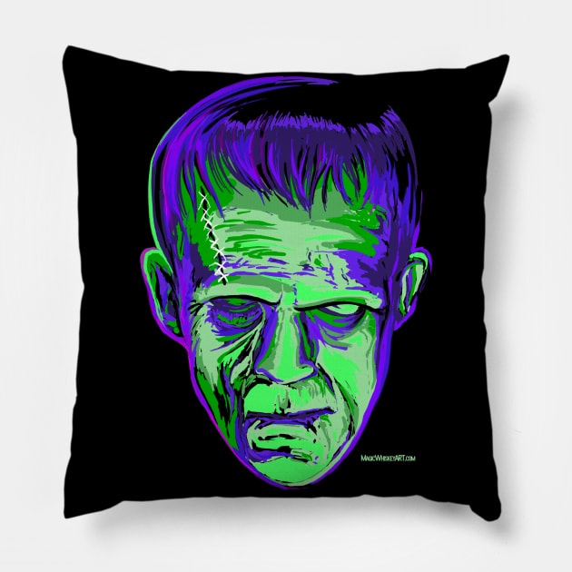 Psychedelic Frankenstein Pillow by Magic Whiskey ART