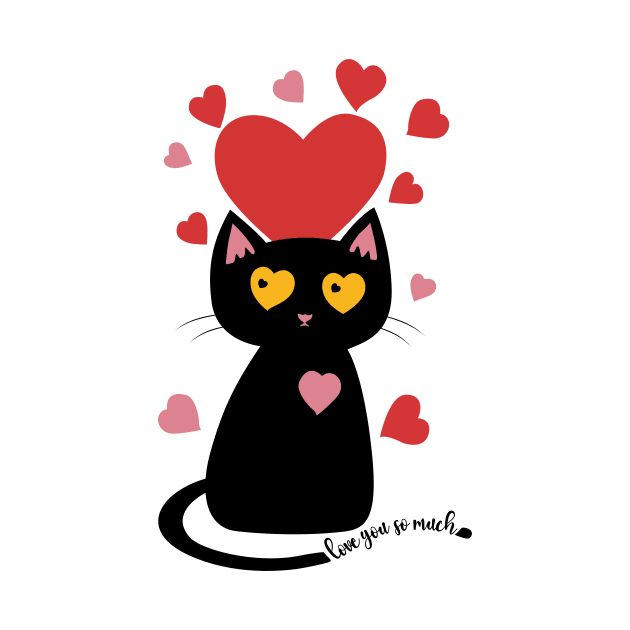 Black Cat with Hearts love you so much by KOTOdesign