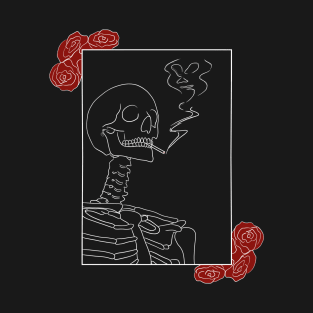 Smoking Skeleton With Roses | Death | Halloween T-Shirt