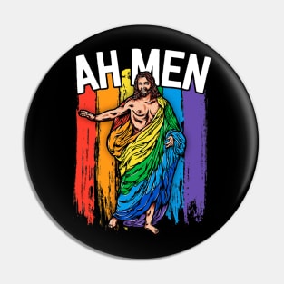 Ah Gay Jesus Funny LGBTQ Gifts Rainbow Pin