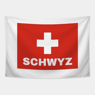 Schwyz City in Swiss Flag Tapestry