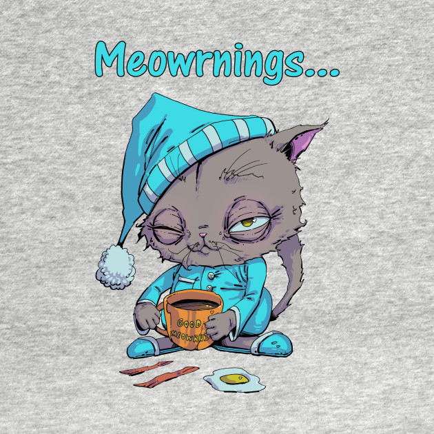 Cat Drinking Coffee And Eating Breakfast Coffee Kids Long