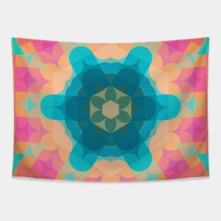 Retro Mandala Flower Blue Pink and Orange Tapestry