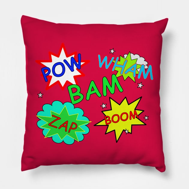 Zap, Bam, Wham, Pow, Boom Pillow by designInk