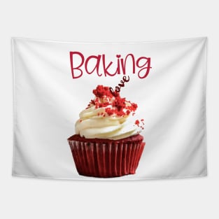 Baking Love Red Velvet Cupcake with Cream Frosting Tapestry