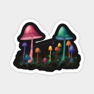 Ziplining between Colorful Mushrooms Magnet