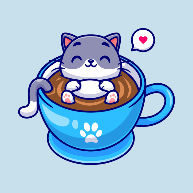 Cute Cat Sleeping In Coffee Cup Cartoon by Catalyst Labs