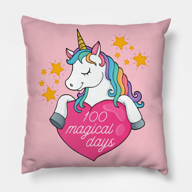 100 Days Of School Unicorn 100 Magical Days Pillow by MalibuSun