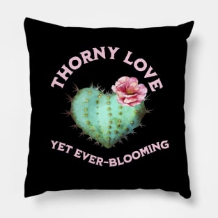 The Beauty of Thorny Love Blooming, love, cactus, heart, pink flower, nature, art, unique design, thorny beauty, strong feelings, romantic gift, expression of love, botanical art, resilience Pillow