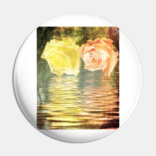 A painting of two Roses and their reflection in water with copy space. Pin