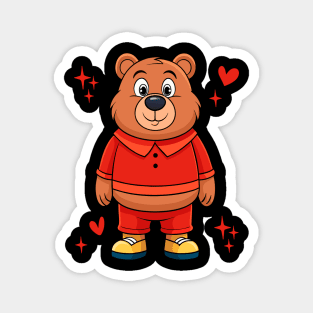 Cartoon Bear in Red Cute Funny Animal Character Design Magnet