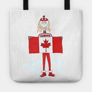 Skeleton Canadian Blonde Woman Holding Canada Flag in Snow Tote