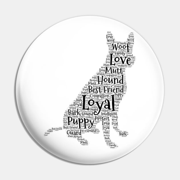 Sitting Dog Word Cloud Art Pin by ckandrus