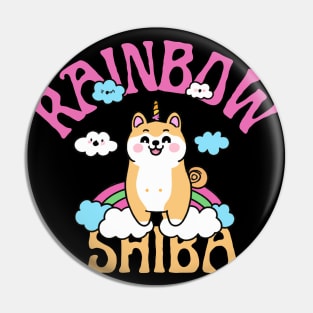 Shiba Inu Unicorn Kawaii Illustration With Rainbow And Cloud Pin