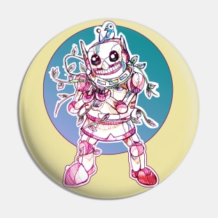 Robot and little bird in nature Pin