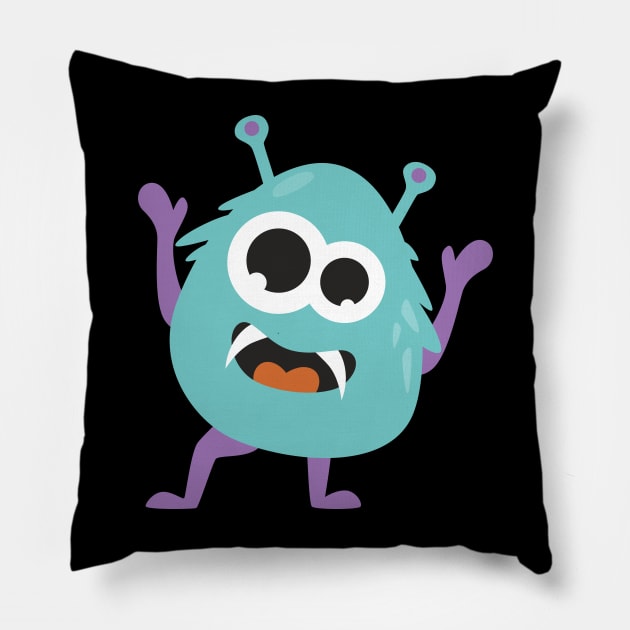 Monster cartoon character with fangs Pillow by Vizzzual