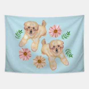 Puppies Leaves and Daisies Tapestry