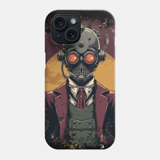 Vintage Illustration - Stylish Skeleton Robot Against the Yellow Moon, a Retro Design with a Horror Twist. Phone Case