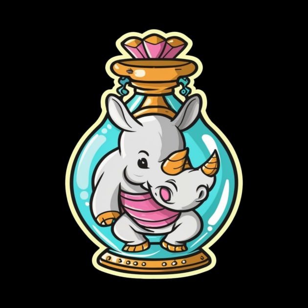 Cute Rhino in a Genie Bottle by joolsd1@gmail.com